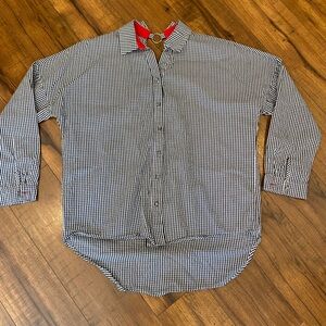 Patrizia Luca Milano Gingham Plaid Button Up Top Black White Womens Small